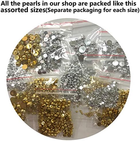Bling World 3000pcs flatback Pearls for Crafts, 3-10mm pola Pearls for Crafts, Gold Sliver mješovita veličina pola okrugle biserne
