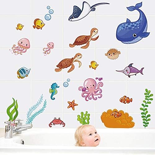 DKTIE dječje zidne naljepnice za spavaću sobu slike kupatila za zidni Dječiji vrtić zidni dekor crtani morski životinje kada vodootporna
