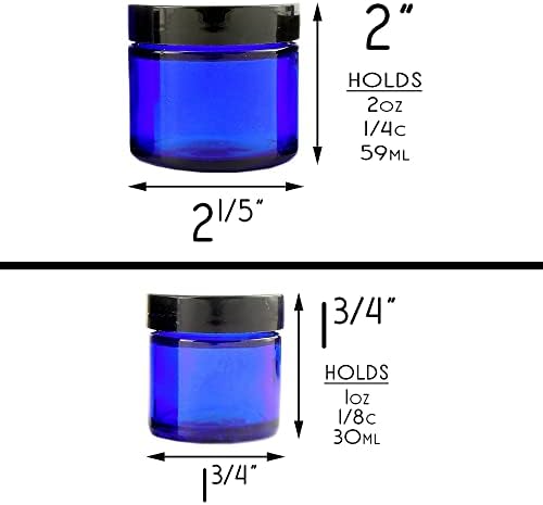 Cornucopia marke kombinacija 12 pakovanje Cobalt Blue 1oz & 2oz staklo ravno Sided tegle, poklopci uključeni; prazan refillable kontejneri