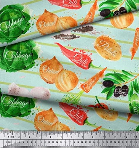 Soimoi zelena pamučna Poplin tkanina Stripe & mješovito povrće tkanina za štampanje povrća po dvorištu širine 58 inča