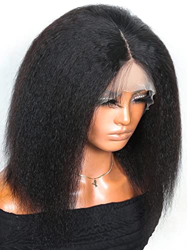Vdesc Perike od ljudske čipke 13*6*1 čipkasta prednja kratka Afro ravna perika od ljudske kose za crne žene