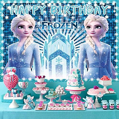 Smrznute potrepštine za rođendanske zabave fotografija pozadine djevojka Elsa princeza torta za rođendansku zabavu dekoracija stola