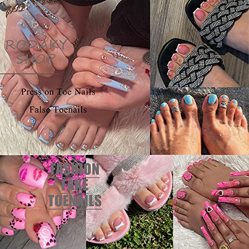RODAKY Pink Press na nožnim noktima sa Mix bojama dizajn kratki kvadratni lažni nokti jednobojni presa na noktima akrilni lažni nokti