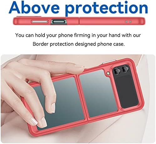 Futrola za Samsung Galaxy Z Flip 4 5G Case Slim Dropproof vojni razred [štiti od pada / ogrebotina/otiska prsta] Clear Acrylic Back TPU Branik tanak zaštitni poklopac za Z Flip 4 5G-Red