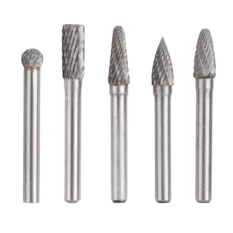 5kom 1/4 Shank Diamond Burr Bits Set za rotacioni alat, 6x8mm volfram karbidne rotacione datoteke za obradu drveta / bušenje/rezbarenje/graviranje/brušenje