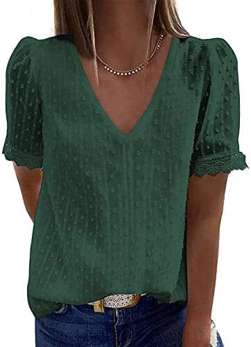 Vežite čvrste majice za žene Casual kratki rukav ljetni vrhovi V-izrez majica labavi kroj pulover Casual Dressy bluze