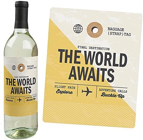 Svjetski čeka - Teme za putovanja za žene i muškarce - Naljepnice za naljepnice za vinski boce - set od 4