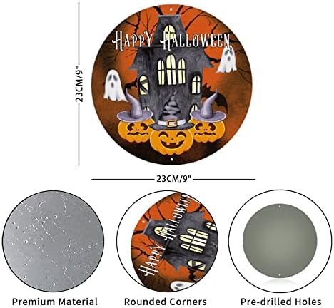 Okrugli metalni znak Happy Halloween bundeve svjetiljke Halloween vijenac Znak metalne umjetnosti Ispiši smiješna traka na vratima
