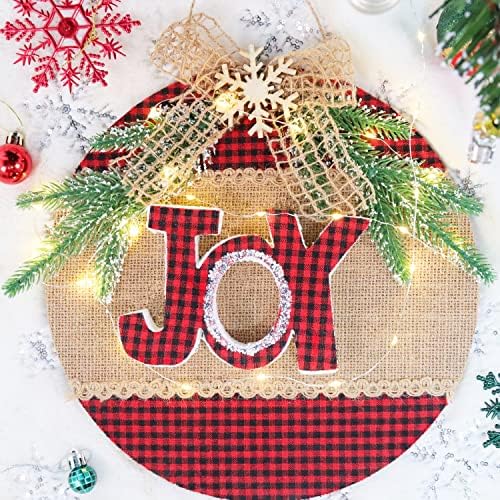 Sretan božićni znak - Buffalo plairani božićni ukrasi, božićni dekor, božićne ukrase ulaznim vratima sa svjetlom, uz uzdah za ulazne