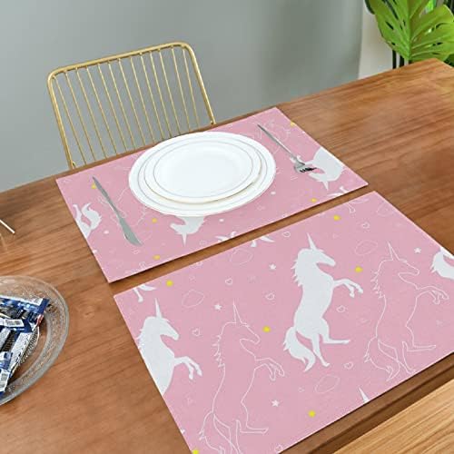 Susiyo Place Mats Set od 1, ružičasti jednorog sa zvijezdama Placemat neklizajuća periva dvostrana upotreba za kuhinjski ručak trpezarijski