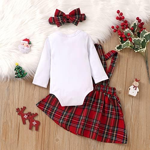 Aoty Newborn Baby Girl Božićne odjeće Moj 1. božićno romper top + suspender plairana suknja + set odjeće za glavu