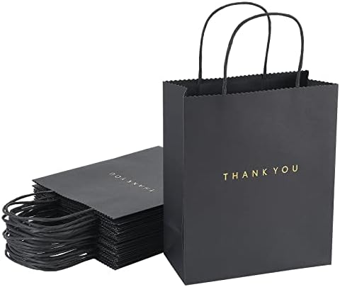 UCEOO hvala poklon kesice crni papir, 20 paketa crna poklon kesa kraft poklon torbe s ručkama 7,9 x 3,7 x 9,4 inča hvala papirnate