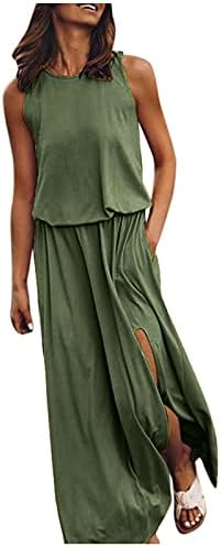 Ženska haljina bez rukava za bez rukava elastična struka Boho Boho Beach Sunderss Small Hem Split Dugi maxi haljina za odmor
