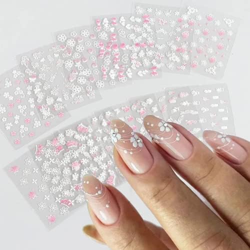 Flower nail art naljepnice naljepnice 3d samoljepljive cvjetne naljepnice za nokte Pink romantični Cherry Blossom bijeli cvijet dizajn