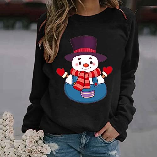 Beuu dugih rukava za žene, božićni snjegović Print grafički pulover T majice Xmas Ležerne dukseve za posade