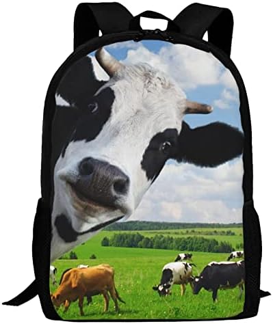 Uiacom Cow školska ruksaka krava na travnjaku Plava neba Bookbag za tinejdžerske dječake Dječje djevojke, velika 17 inčna elementarna