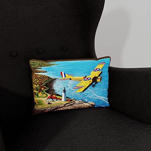 Bennett Barnstorming Plane Faux Suede Sofa Throw jastuk od crteža i slikanja umjetnika Mikea Bennetta 13 x 19.