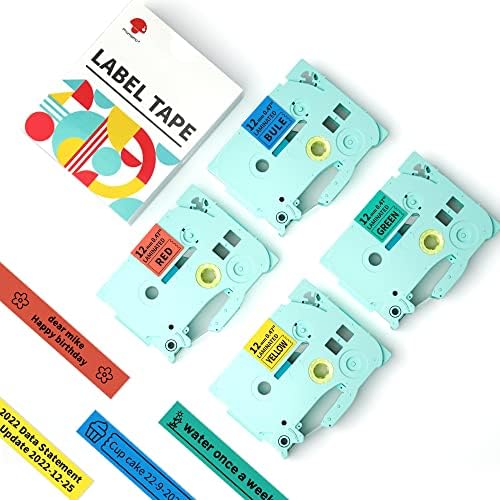Label Maker Tape - Phomemo P3200 laminirane naljepnice, crno na zelenoj/žutoj/plavoj/crvenoj, 4 pakovanja, za P3200 etiketiranje,