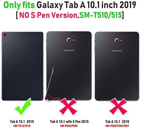 Vremena Samsung Galaxy Tab A 10.1 Slučaj 2019, samo fit. Troslojni kat sa rotirajućim postoljem za remen za ruke Stylus olovka Zaštitni