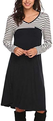 Listha prugasta haljina mini tuničke haljine za žene dugih rukava duljine casual