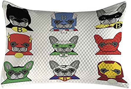 Ambesonne superherood quild jastuk, buldog superheroje zabavne crtane štenad u maskirnim kostim psima Ispis, standardni prikrivanje