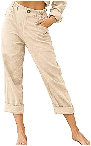DSODAN ženske posteljinske hlače u boji sa džepovima dugmad elastične struke labave ravne hlače Capri pantalone