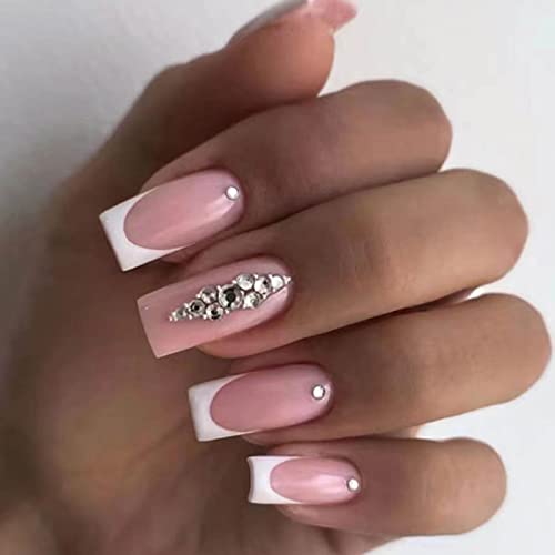 Hkanlre Square francuska presa na noktima srednji Rhinetones lažni nokti Savjeti akril Full Cover Pink lažni nokti za žene i djevojke