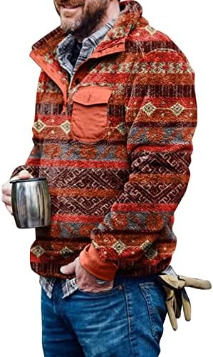 Muški džemper od flisa moda, sa džepovima dugmad Aztec džemperi pulover pulover sa patentnim zatvaračem V-izrez pulover topovi za
