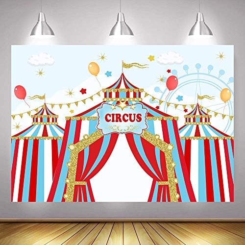 Art Studio Circus Carnival tema fotografija za rođendansku zabavu za djecu pozadina plavo nebo crveno bijelo prugasti šator Ferris