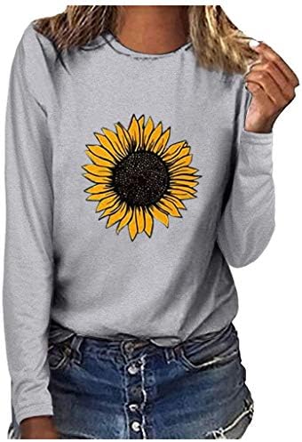 Kuaileya Womens dukserica tiskana majica Top suncokretov pulover O-izrez duge za bluze duge žene ženske mame