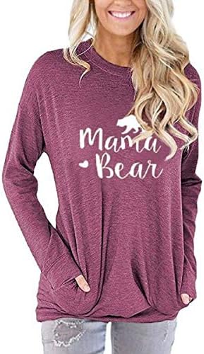 Aelson ženska casual mama medvjedi otisnuta okrugla zvezni duks majica, bluza s džepom