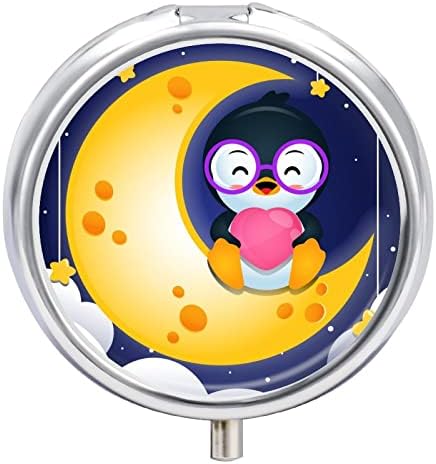 Kutija za pilule Penguin and Moon okrugla kutija za lijekove prenosiva kutija za vitaminske posude Organizator pilula držač za pilule