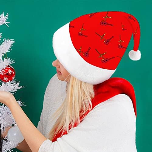 Gitara Heartbeat Funny Božić šešir Santa Claus kape kratki pliš sa bijelim manžetama za Božić Holiday Party ukras zalihe
