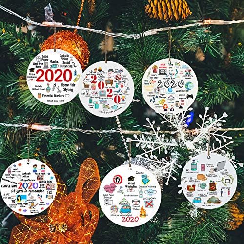 6pc DIY Dekoracija modeliranja Personalizirana 2020 Drveni ukras Privjesak Suvenir Docric Decor Vintage Božićni ornament vijenac