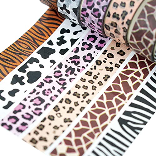 Mozxirz 6 Rolls Leopard Animal Print Washi trake Cheetah krave Zebra Maskiranje trake ukrasne trake ljepljive naljepnice za DIY zanatski časopis za obrtni časopis za omotavanje poklona