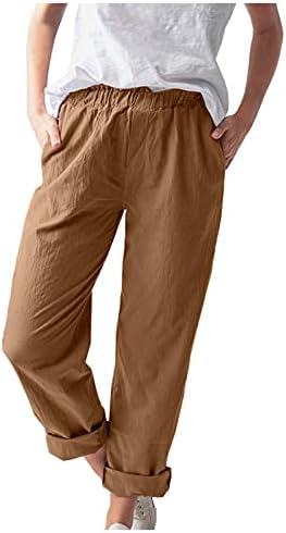 Beuu posteljine useri hlače elastične struke Ležerne prilike pamučne stražnje posteljine ženske širine nogu teretna pantalona sa džepom