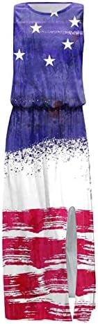 Četvrta haljina za žene Ležerne prilike patriotske zvijezde Striped s dugim maxi haljinom boho ljeto prorezati plažu sa džepom