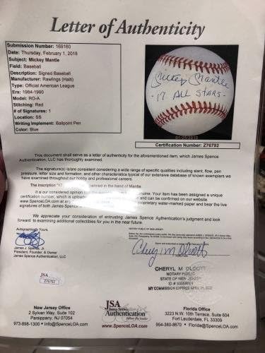 Mickey Mantle 17x All Stars potpisan bejzbol JSA loa Hof MVP Yankees - autogramirani bejzbol