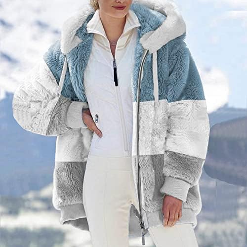Ženska fleece jakna sherpa jesen zimskam Chunky nejasna boja u boji sa kapuljačom sa kapuljačom, casual trendi kardigan