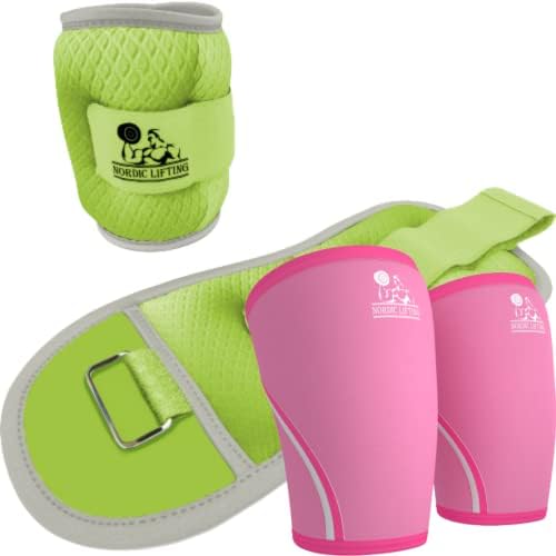 Zglobovi za ručni zglob 1 lb - Zeleni paket sa rukavima za koljev xlage - ružičasta