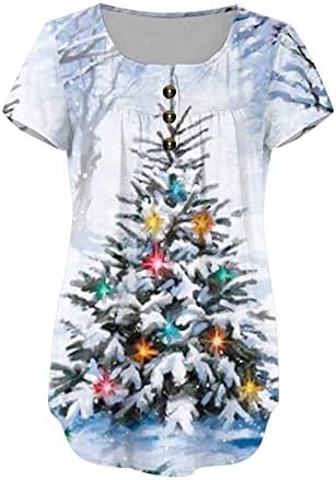 xipcokm Božić Tunic Tops za žene Sakrij stomak Polka Dot grafički print bluza Casual V-izrez Holiday Shirt puloveri