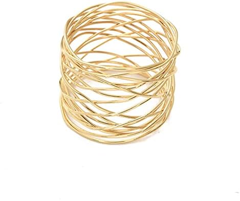 N / A 12pcs Široki zlatni prsten sa zlatnim zlatnim zlatom, metalni kružni šupljini kopču za salvetu, za zabave za večeru Odmor za trpezarijski stol ukras