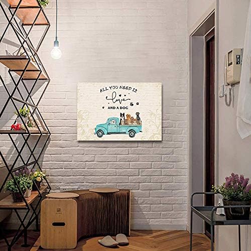 Ulje na platnu 36x24 u slikama umetničko delo na platnu sve što Vam treba je ljubav i Doberman pas plavi kamion suncokret na Retro