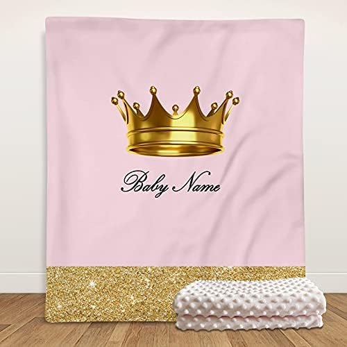 Bliblisa Personaliizd Pink Royal Crown Princess Baby pokrivač, princeza sa zlatnom krunom s dijamantima, prilagođena djevojka za bebe,