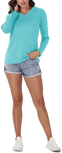 Eklentson ženske majice UPF 50+ Brzi suhi čvrsti boja Atletska vježba V-izrez dugih rukava za žene