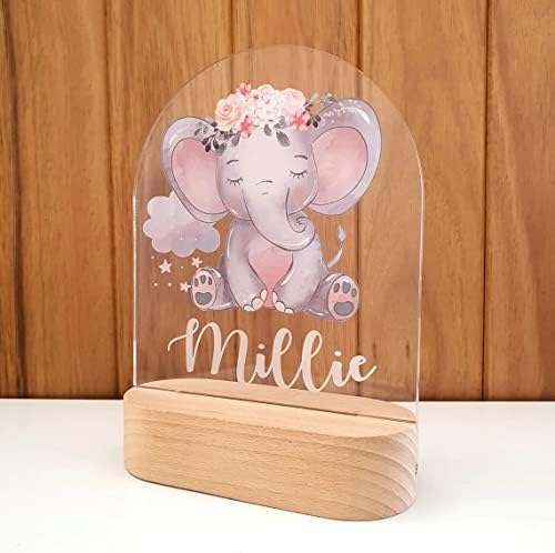 Godlover Luksuzni personalizirani Baby Elephant Cloud 3D akrilno Led noćno svjetlo, Prilagođeno noćno svjetlo poklon za bebe, dekor