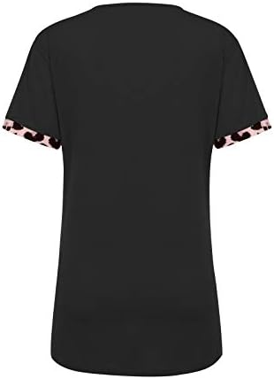 Fmchico ženske majice sa blokom u boji sa Leopard printom kratke rukave sa okruglim vratom
