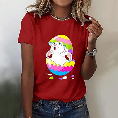 Cggmvcg Uskršnje majice za žene slatka zečica jaje Print grafički Tees Casual Fashion Uskrs majice za žene