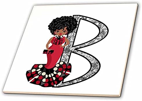 3drose Glamour crna djevojka slika dijamanata Monogram B-Tiles