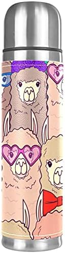 Koža od nehrđajućeg čelika izolirana krigla crtani hipster Alpaca Lamas lica sa termos bocom vode za vruće i hladne napitke djeca